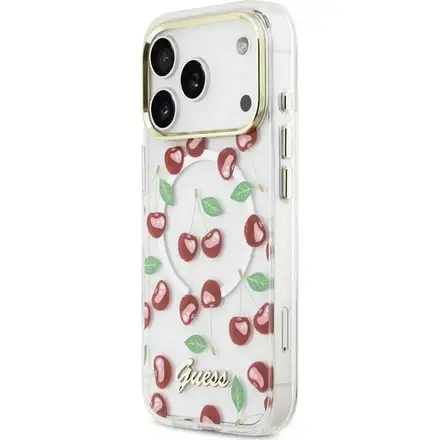 Guess IML Glitter Cherry MagSafe kryt iPhone 17 Pro bílý