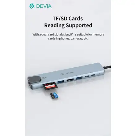 Devia USB-C Hub Pro 8 in 1 EC706-Deep Gray