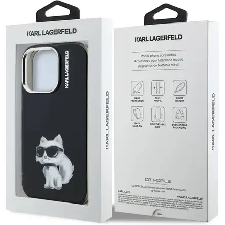 Karl Lagerfeld IML Aquarelle Choupette kryt iPhone 15 Pro Max černý