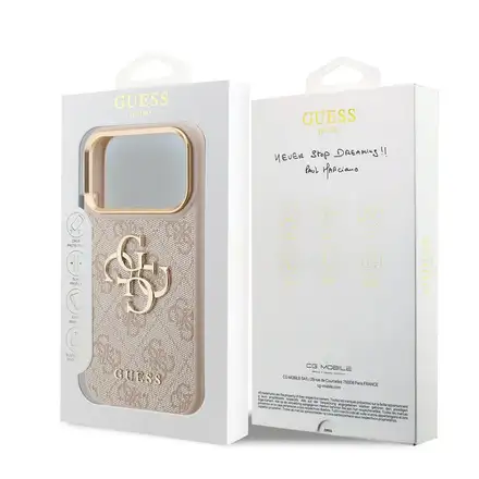 Guess PU Leather 4G Metal Logo Gold Frame kryt iPhone 18 Pro růžový