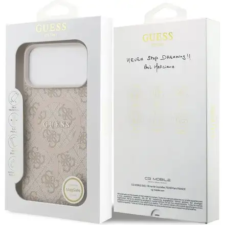 Guess PU Leather 4G Colored Ring MagSafe kryt iPhone 17 Pro Max růžový
