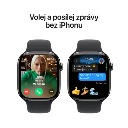 Apple Watch Series 10 GPS + Cellular 46mm Břidlicově šedý titan s černým sportovním řemínkem - S/M