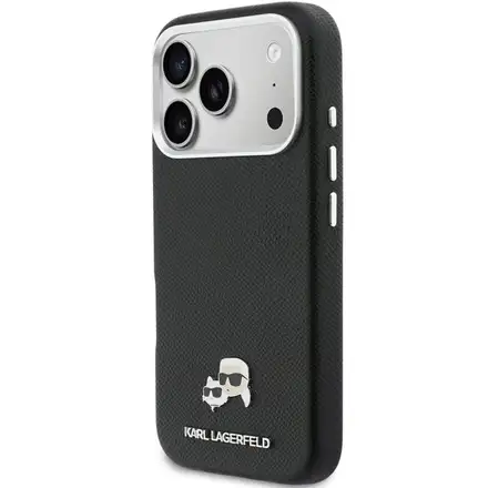 Karl Lagerfeld PU Karl and Choupette Heads Pins MagSafe kryt iPhone 17 Pro Max černý