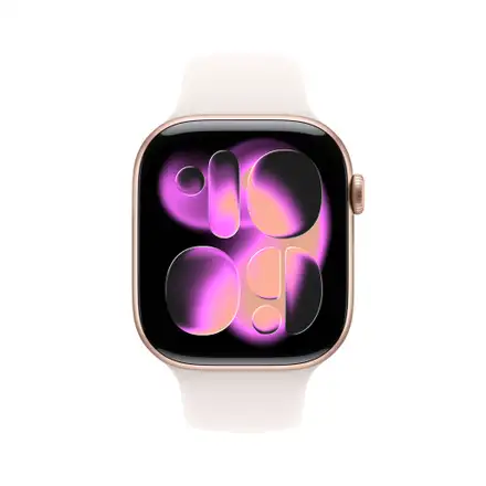Apple Watch Series 11 GPS 46mm Růžově zlatý hliník se světle ruměným sportovním řemínkem - M/L