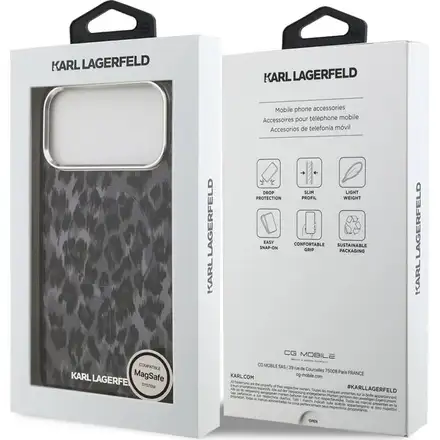 Karl Lagerfeld IML Leopard MagSafe kryt iPhone 17 Pro šedá