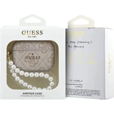 Guess PU 4G Classic Logo Pearl Strap Pouzdro pro AirPods 3 Pro růžové