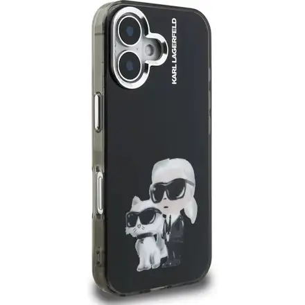 Karl Lagerfeld IML Aquarelle Karl and Choupette kryt iPhone 16 černý