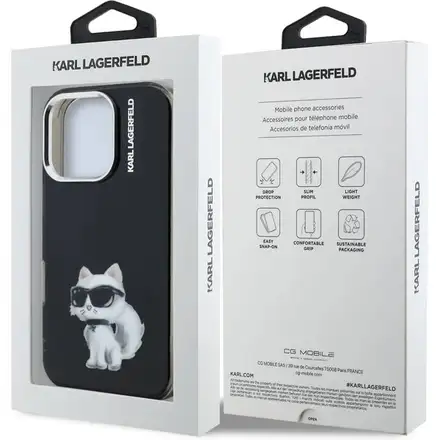 Karl Lagerfeld IML Aquarelle Choupette kryt iPhone 16 Pro Max černý