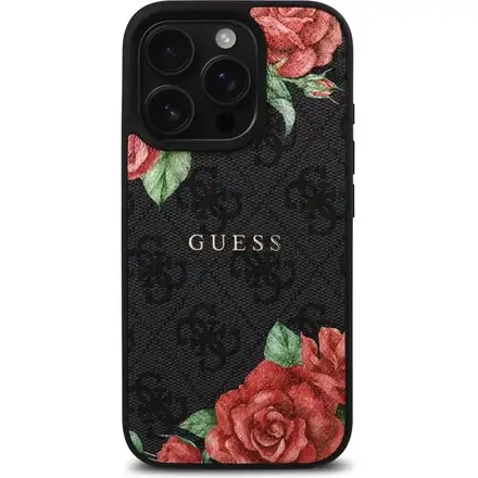 Guess PU Leather 4G Roses MagSafe kryt iPhone 16 Pro černý