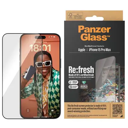 PanzerGlass ochranné sklo UWF Refresh pro iPhone 15 Pro Max-Black Frame