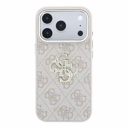 Guess PU 4G Strass Metal Logo kryt iPhone 18 Pro Max růžový