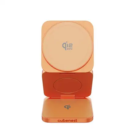 Cubenest Qi2.2 3v1 Skládací bezdrátová magnetická nabíječka SQ312 Ultra - oranžová