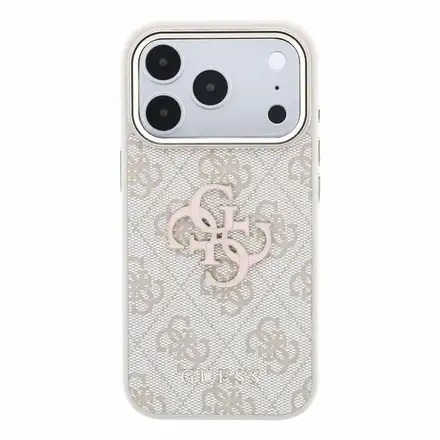 Guess PU 4G Resin Metal Logo kryt iPhone 18 Pro růžový