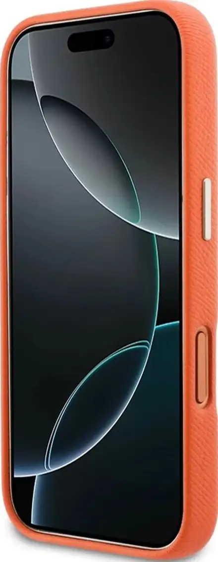 Guess PU Resin Logo kryt iPhone 17 Pro oranžový
