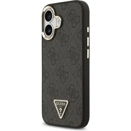 Guess PU Leather 4G Strass Triangle Logo Gold Frame MagSafe kryt iPhone 17 černý