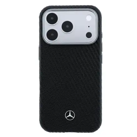 Mercedes PU Leather Wood Semi Wrap MagSafe Kryt pro iPhone 17 Pro černý