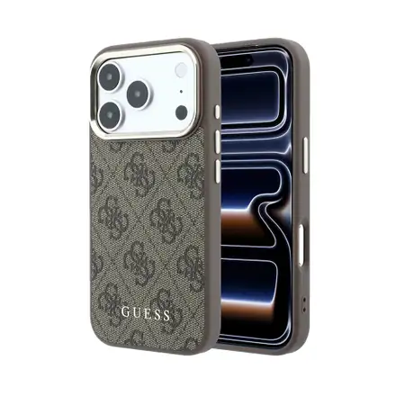 Guess PU Leather 4G Gold Frame MagSafe kryt iPhone 18 Pro hnědý