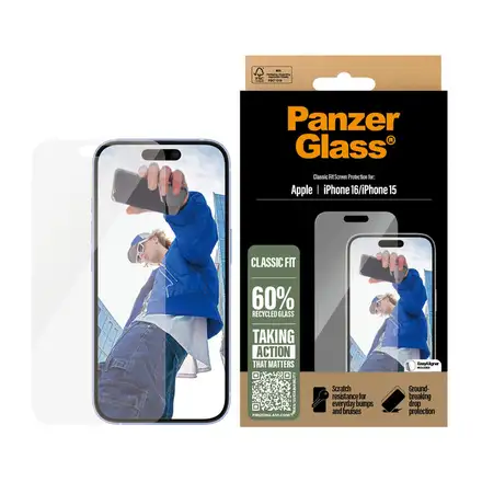 PanzerGlass ochranné sklo UWF Classic Fit pro iPhone 16/15-Clear