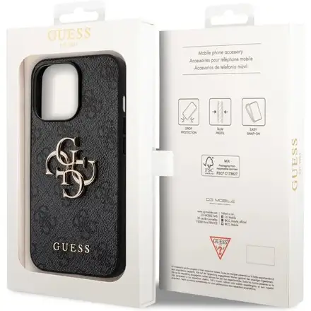 Guess PU 4G Metal Logo kryt iPhone 14 Pro Max šedý