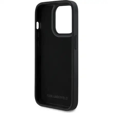 Karl Lagerfeld 3D Rubber Glitter Logo kryt iPhone 14 Pro černý
