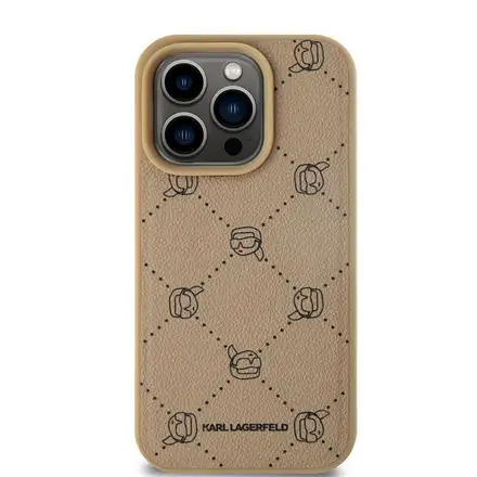 Karl Lagerfeld PU Karl Heads Pattern Magsafe kryt iPhone 15 Pro béžová