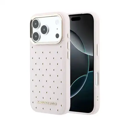 Karl Lagerfeld PU Perforated Gold Dots MagSafe kryt iPhone 17 Pro růžový