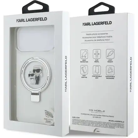 Karl Lagerfeld Ringstand Karl and Choupette MagSafe kryt iPhone 17 Pro Max bílý