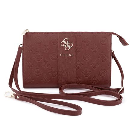 Guess PU 4G Peony Stripe Metal Logo Kabelka pro Telefon burgundy