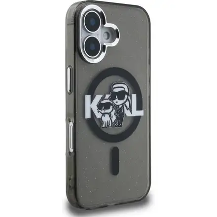 Karl Lagerfeld IML Glitter Karl and Choupette Sketch MagSafe kryt iPhone 16 černý