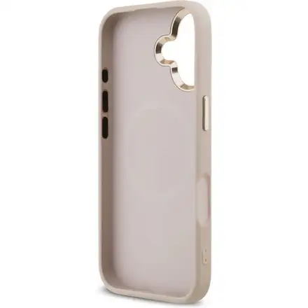 Guess PU Leather 4G Strass Triangle Logo Gold Frame MagSafe kryt iPhone 17 růžový