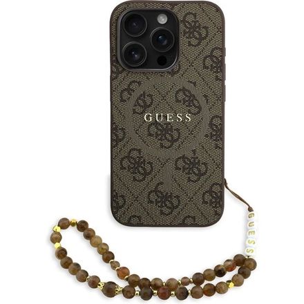 Guess PU Leather 4G Colored Ring Strap MagSafe kryt iPhone 15 Pro hnědý