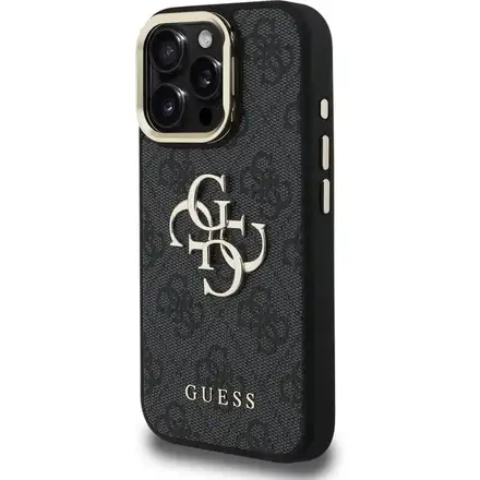 Guess PU 4G Metal Logo Stand Camera Frame kryt iPhone 16 Pro černý