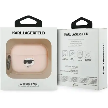 Karl Lagerfeld 3D Logo NFT Choupette Head Silikonové Pouzdro pro AirPods 3 Pro růžové