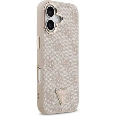 Guess PU Leather 4G Strass Triangle Logo Gold Frame MagSafe kryt iPhone 17 růžový