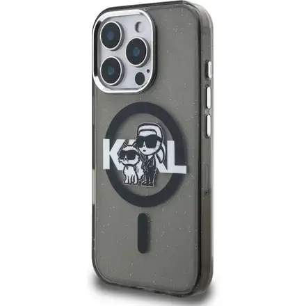 Karl Lagerfeld IML Glitter Karl and Choupette Sketch MagSafe kryt iPhone 16 Pro černý