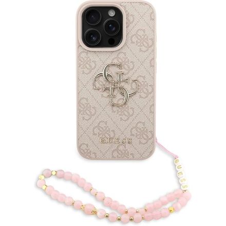 Guess PU 4G Metal Logo Strap kryt iPhone 16 Pro Max růžový