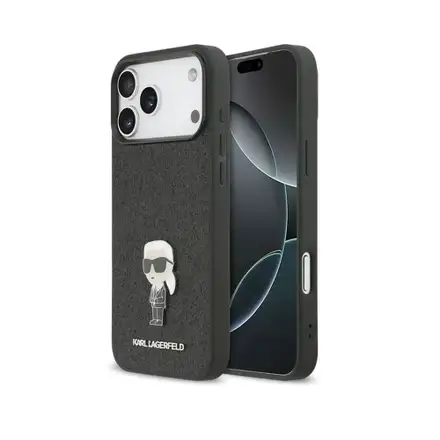 Karl Lagerfeld Fixed Glitter Metal Ikonik kryt iPhone 17 Pro černý