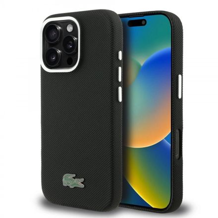 Lacoste PVC Iconic Petit Pique Metal Logo MagSafe kryt iPhone 16 Pro černý