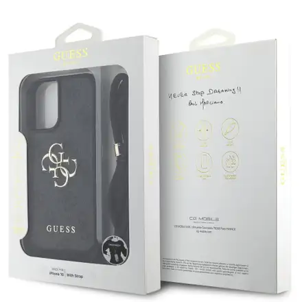 Guess PU 4G Metal Logo Strap kryt iPhone 16 černý