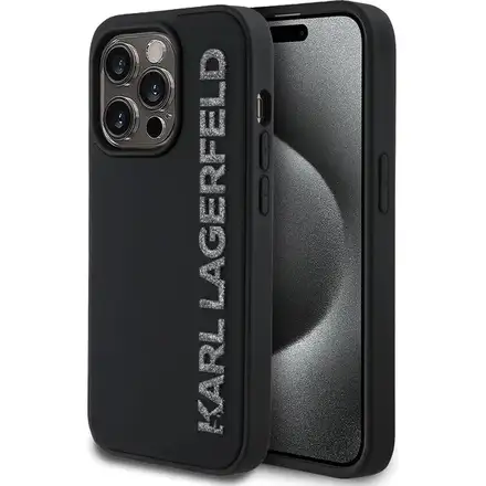 Karl Lagerfeld 3D Rubber Glitter Logo kryt iPhone 13 Pro černý