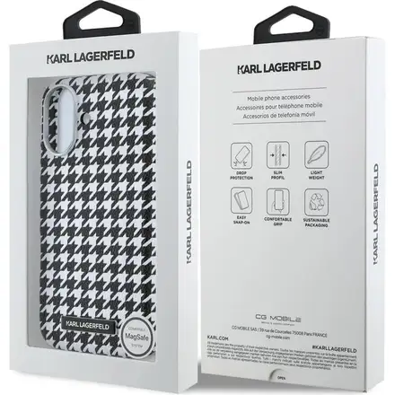 Karl Lagerfeld PU Houndstooth Resin Plate MagSafe kryt iPhone 17 černý