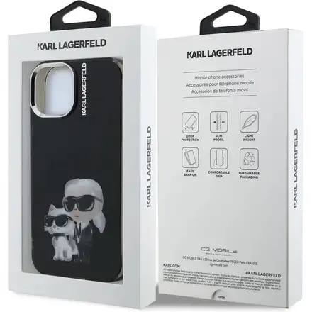 Karl Lagerfeld IML Aquarelle Karl and Choupette kryt iPhone 15 černý