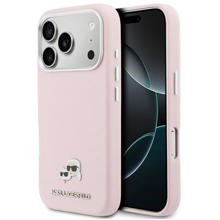 Karl Lagerfeld PU Karl and Choupette Heads Pins MagSafe kryt iPhone 17 Pro růžový