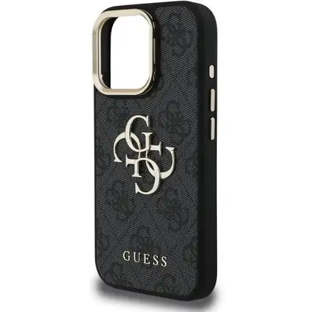 Guess PU 4G Metal Logo Stand Camera Frame kryt iPhone 16 Pro černý