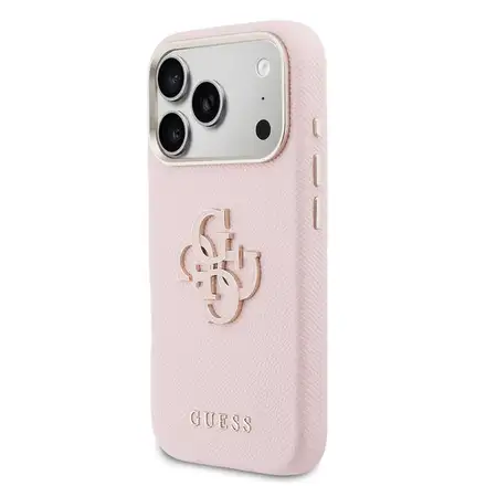 Guess PU Resin Logo kryt iPhone 17 Pro růžový