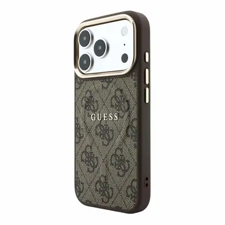 Guess PU Leather 4G Gold Frame Embossed MagSafe kryt iPhone 18 Pro Max hnědý