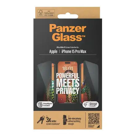 PanzerGlass ochranné sklo UWF Privacy pro iPhone 15 Pro Max - Black Frame