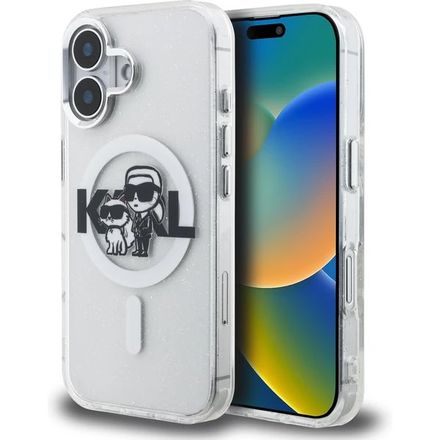 Karl Lagerfeld IML Glitter Karl and Choupette Sketch MagSafe kryt iPhone 16 průhledná