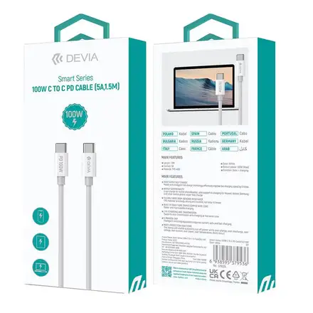 Devia kabel USB-C do USB-C PD 100W Smart Series Cable 1.5m - White