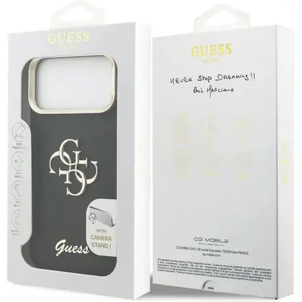 Guess PU Grained 4G Logo Stand Camera Frame kryt iPhone 17 Pro černý